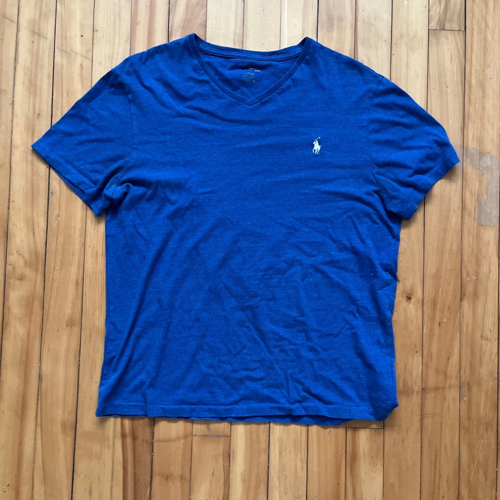 Ralph Lauren Men's Blue V-Neck T-Shirt Short Sleeve Polo Pony Logo Size S